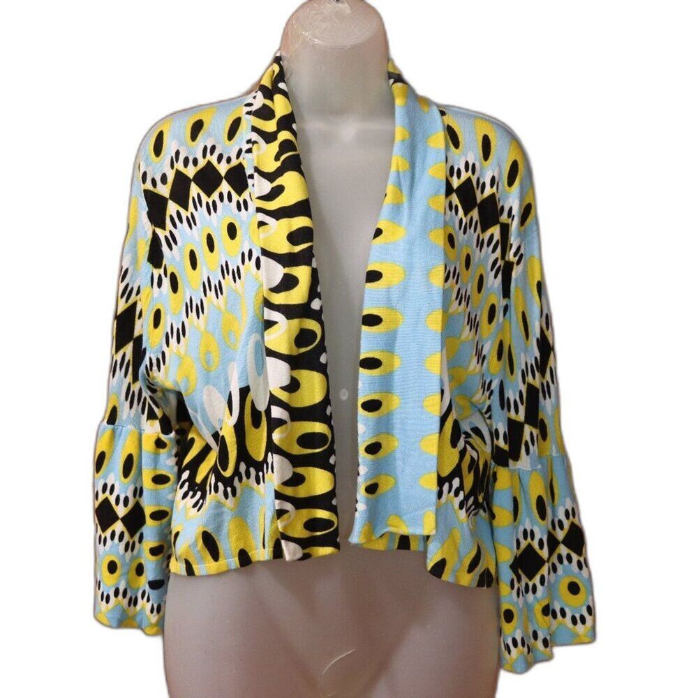 Venini Y2K Cropped Bold Colorful Geometric Print Open-Front Cardigan XL